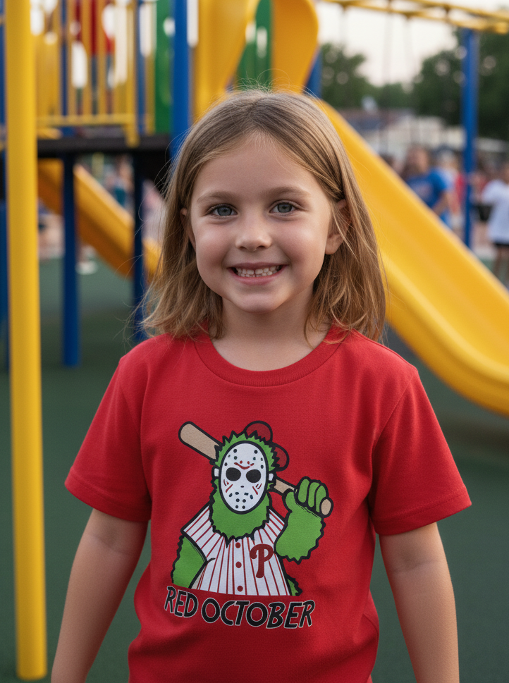 Red October Phillies Phanatic Jason Mashup T-Shirt | Philadelphia Baseball Playoff Tee
