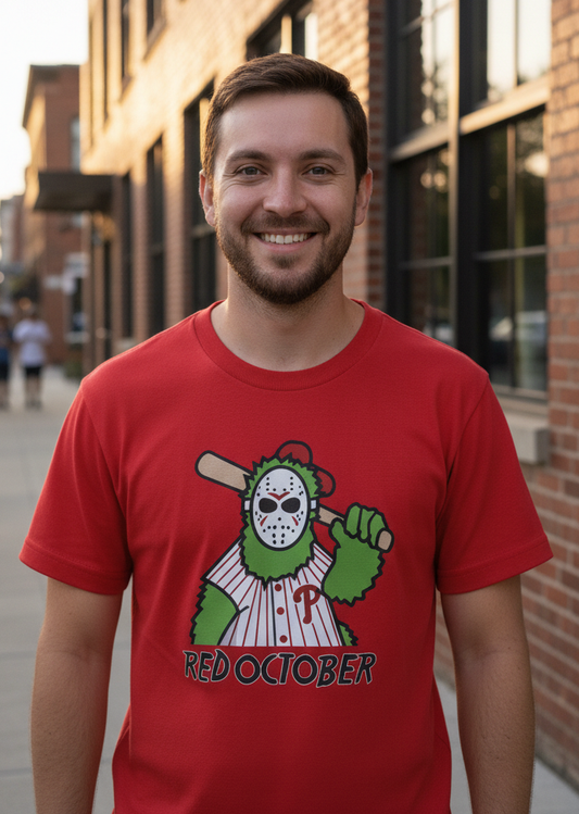Red October Phillies Phanatic Jason Mashup T-Shirt | Philadelphia Baseball Playoff Tee