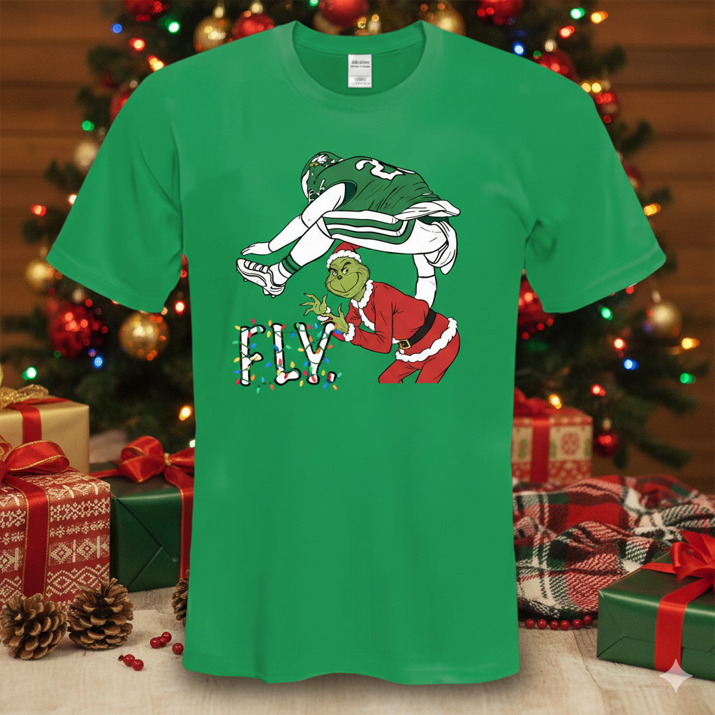 Funny Eagles Christmas Shirt | Saquon Barkley Grinch "Fly" Holiday Tee | Philadelphia Football Fan Apparel Gift