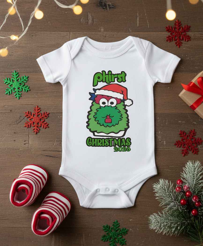 Phirst Christmas 2025 - Philadelphia Phanatic Baby Bodysuit - Babies First Christmas Outfit